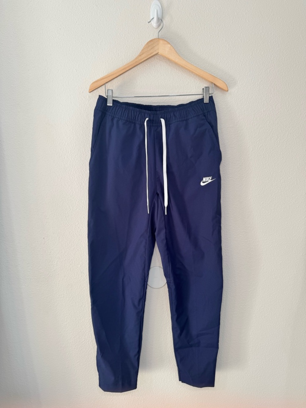 Nike Navy Blue Track Pants with White Drawstring size adult S